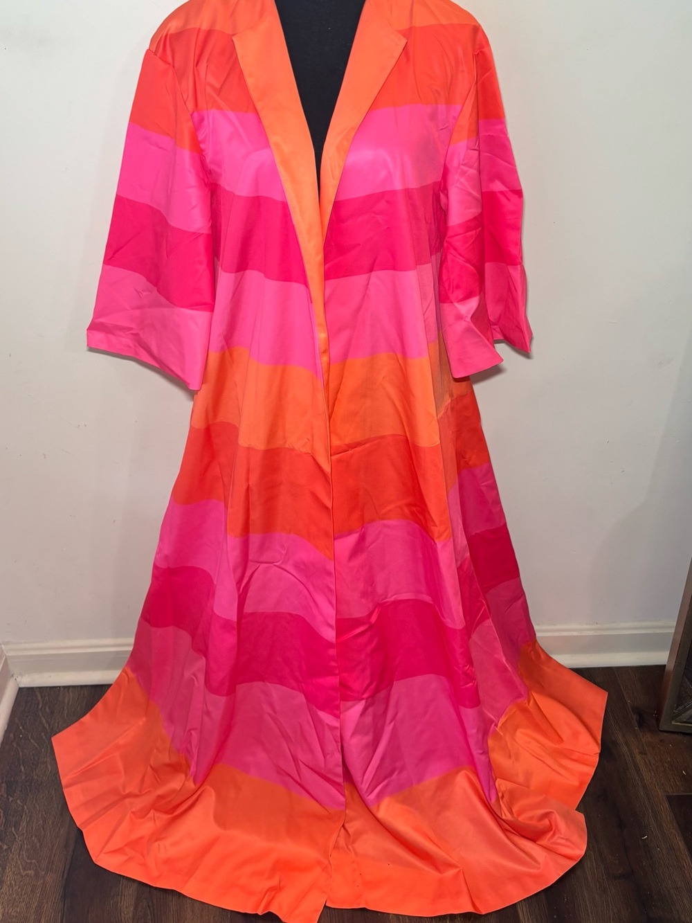 UOOZEE Vibrant Striped Satin Duster - Pink & Orange